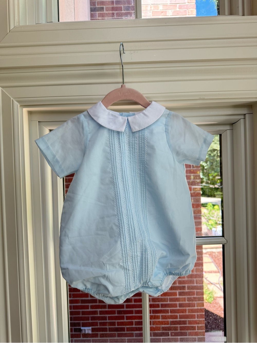 Light Blue Baby Bubble Romper with White Peter Pan Collar